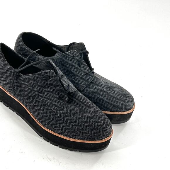 Eileen Fisher Eddy Mélange Herringbone Oxfords 5 NWOT Platform Gray Academia - Picture 7 of 8